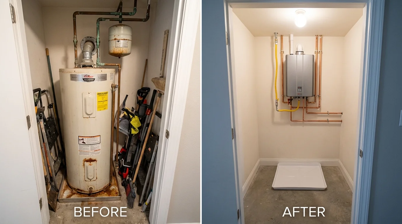 Tank water heater versus wall-mounted tankless unit comparison for Bono, AR homeowners